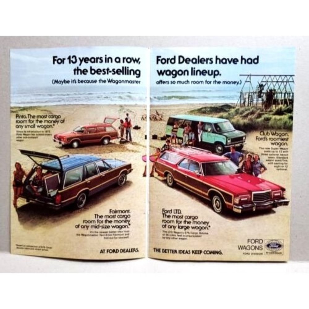 1978 Ford Wagons Pinto Fairmont LTD Club Wagon 2 Page Print Ad vintage 70s